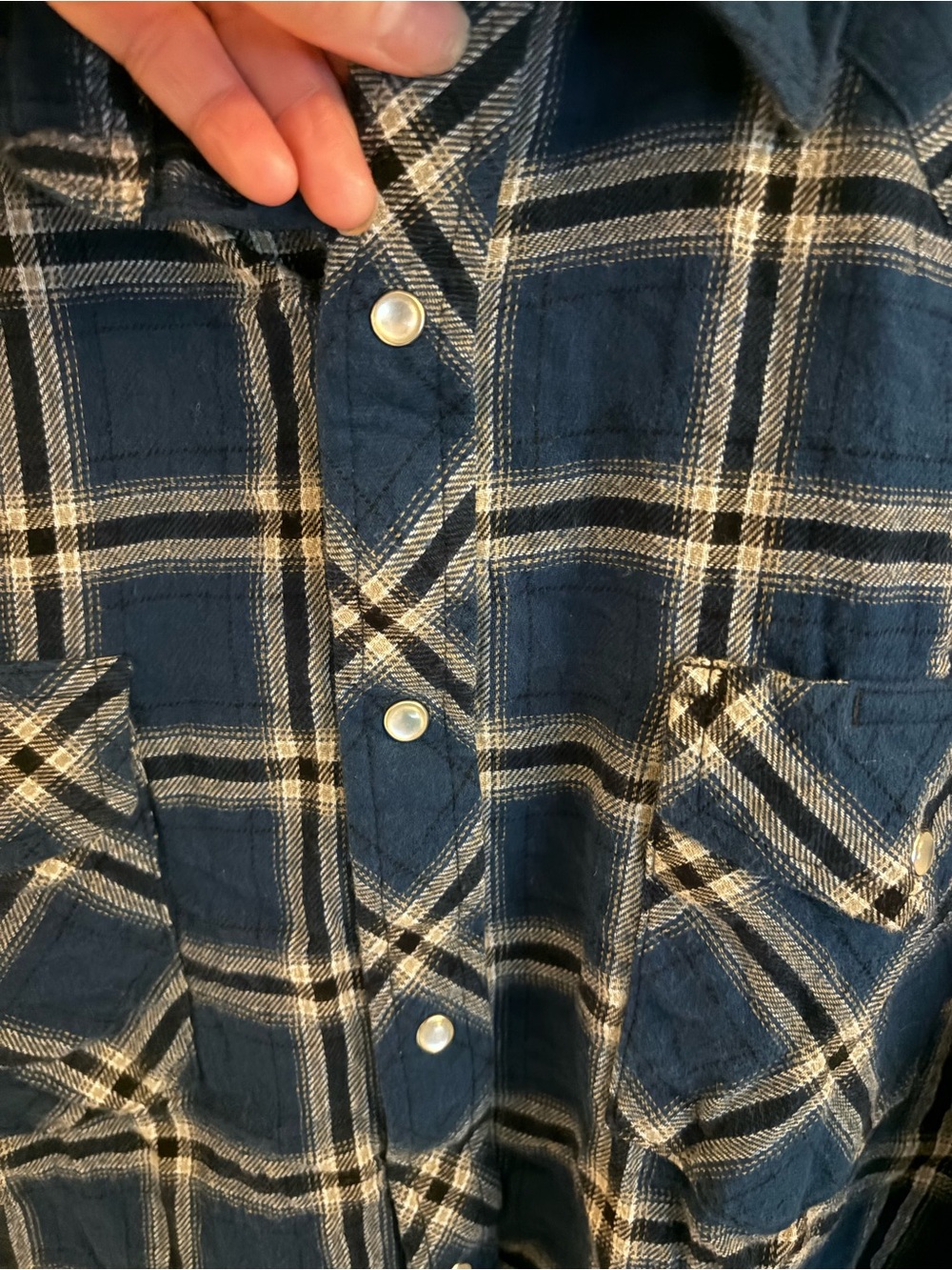 Wrangler Blue Plaid Pearl Button Snap Flannel Shirt - Picture 3 of 16